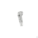 14k White Gold Halo  Engagement Ring and Band 3/4 ctw Diamonds Size 5.25