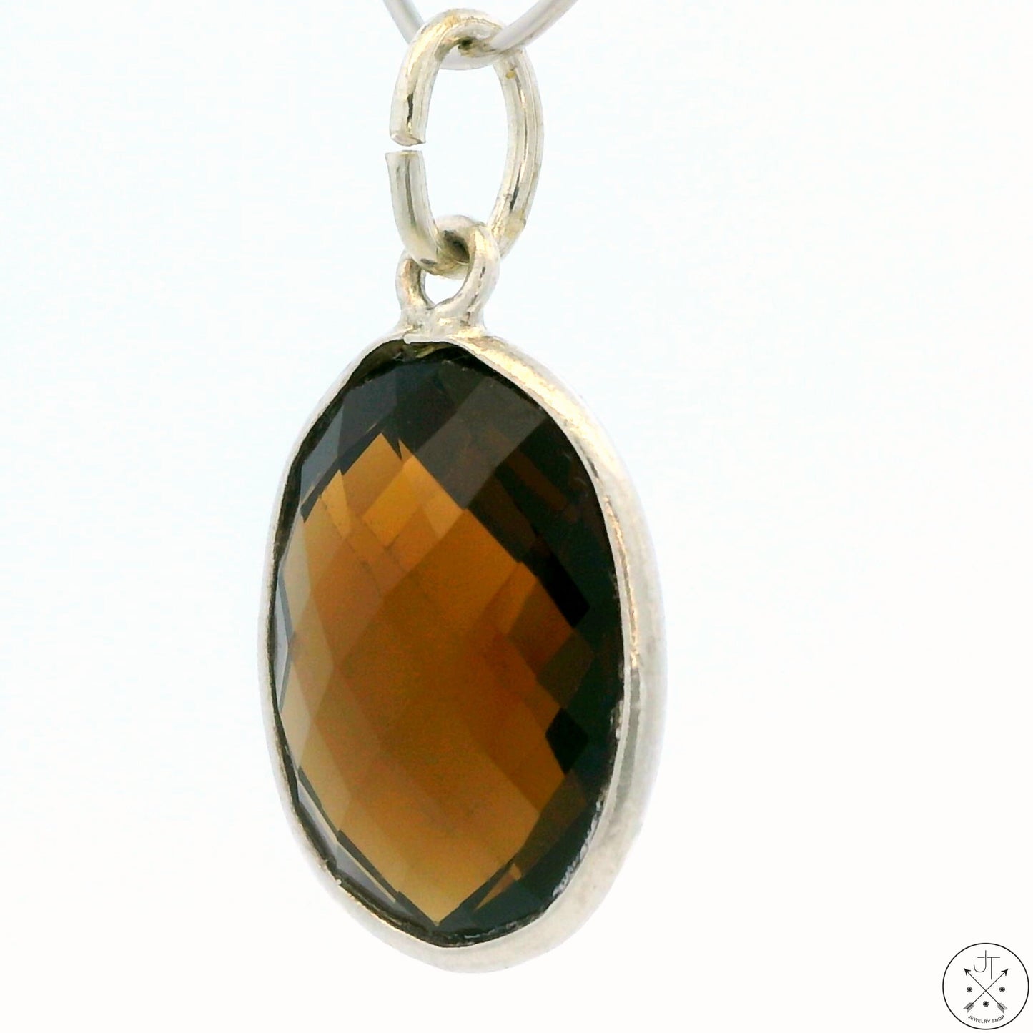 New Sterling Silver Pendant with Oval Smoky Quartz 2 gram