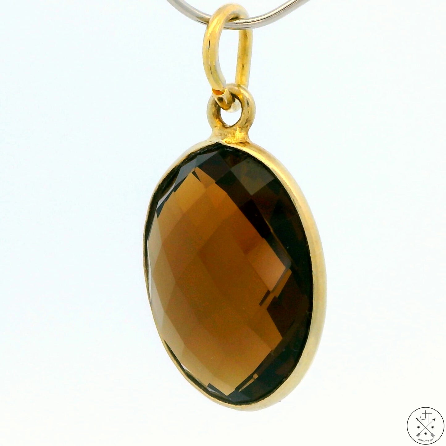 New Sterling Silver Pendant with Oval Smoky Quartz 2 gram Gold Tone