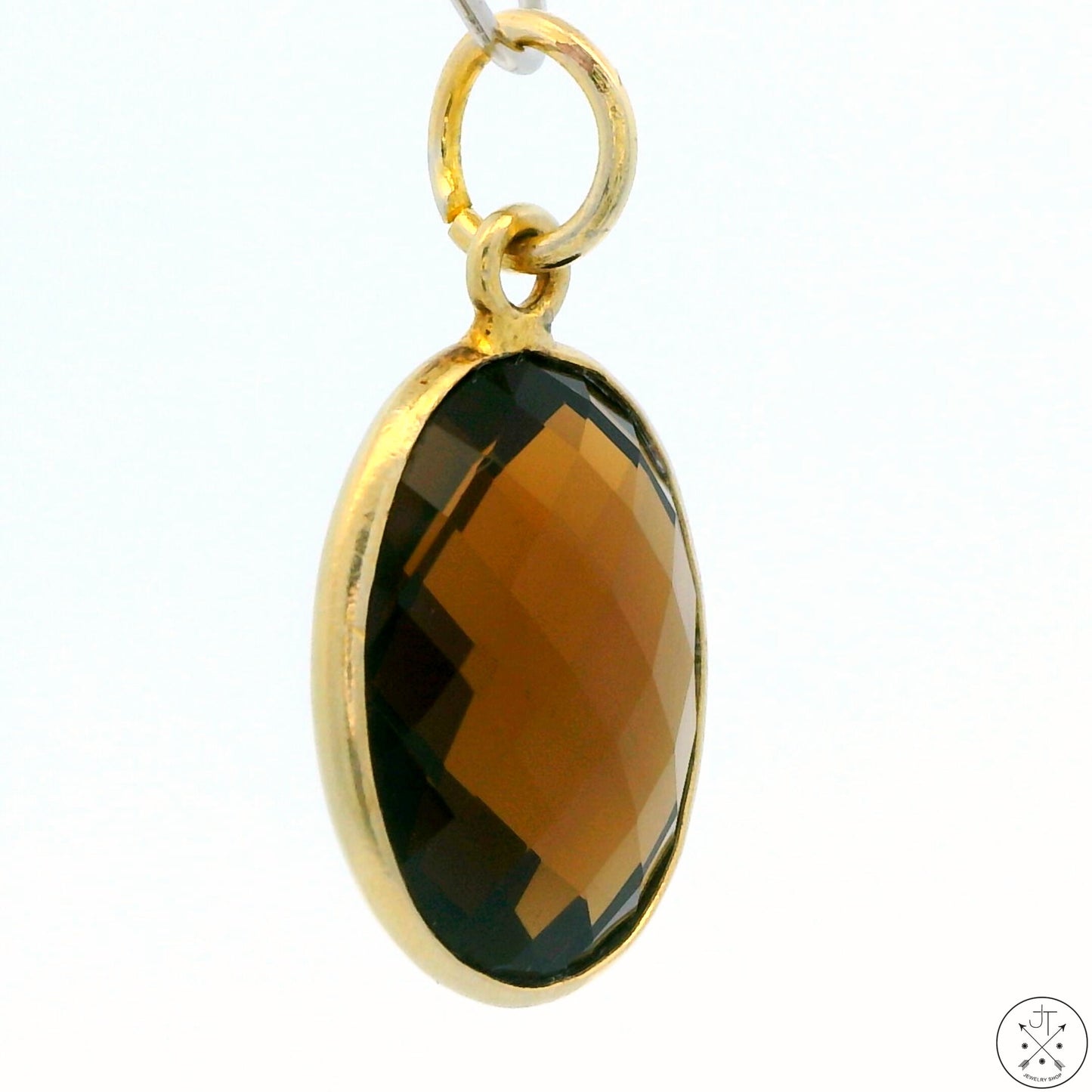 New Sterling Silver Pendant with Oval Smoky Quartz 2 gram Gold Tone