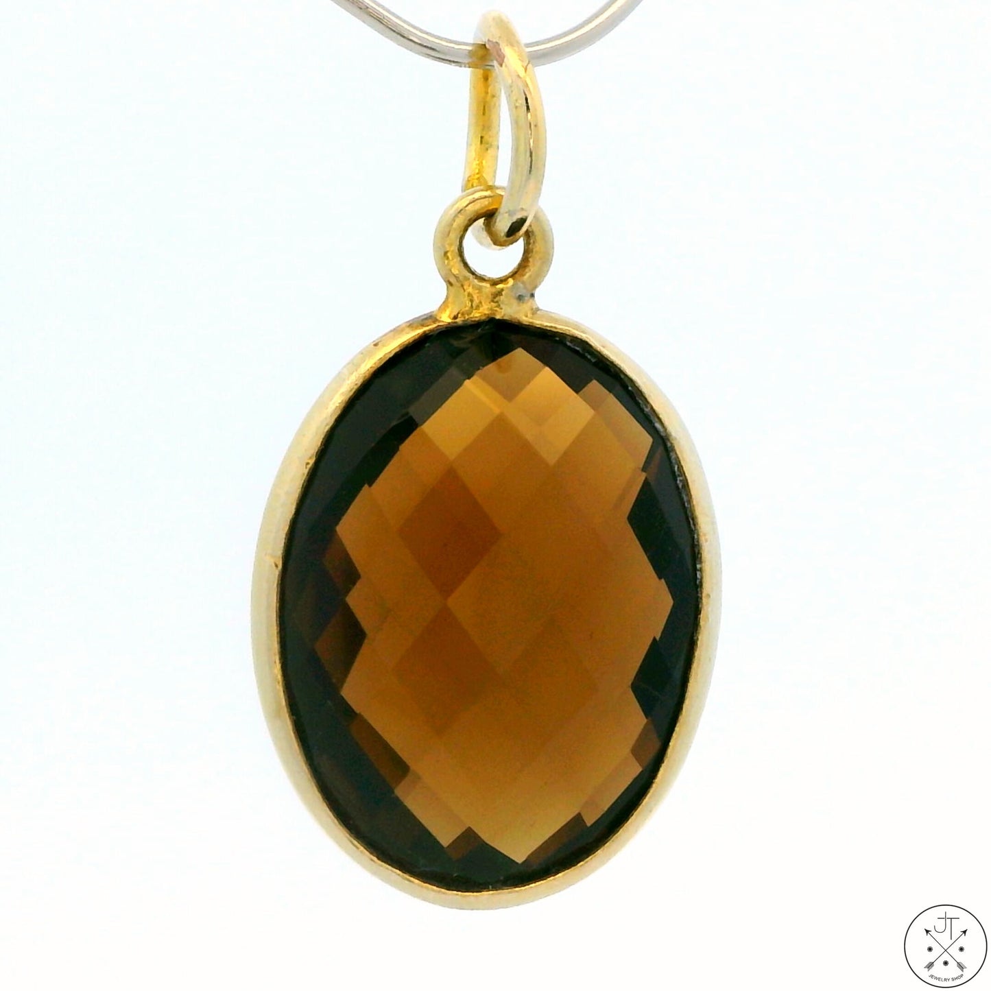New Sterling Silver Pendant with Oval Smoky Quartz 2 gram Gold Tone