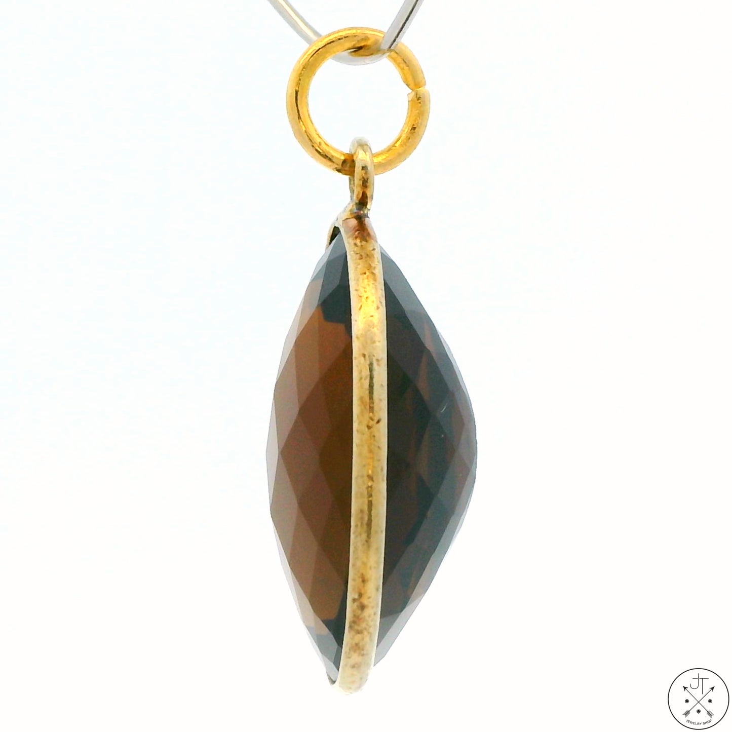 New Sterling Silver Pendant with Oval Smoky Quartz 3.2 gram Gold Tone