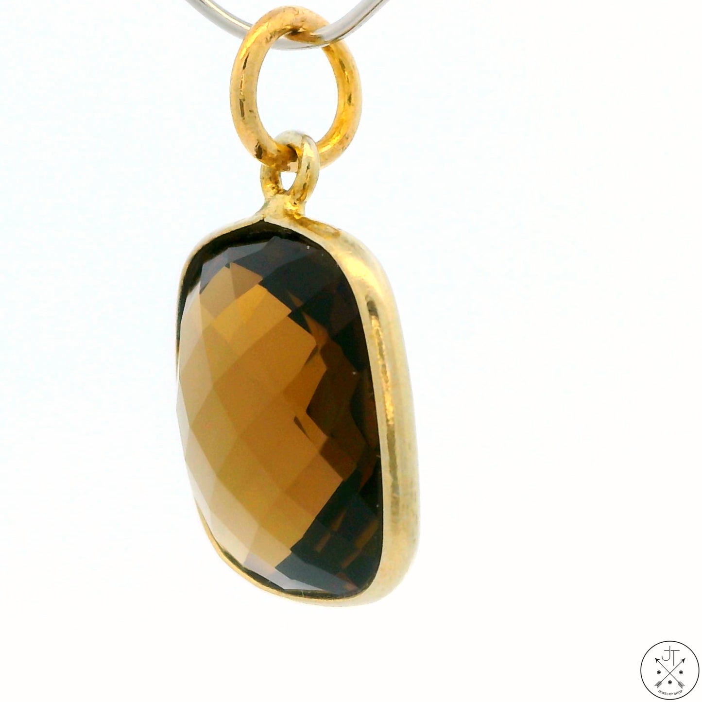 New Sterling Silver Pendant with Square Checkerboard Smoky Quartz 2.3 gram Gold Tone