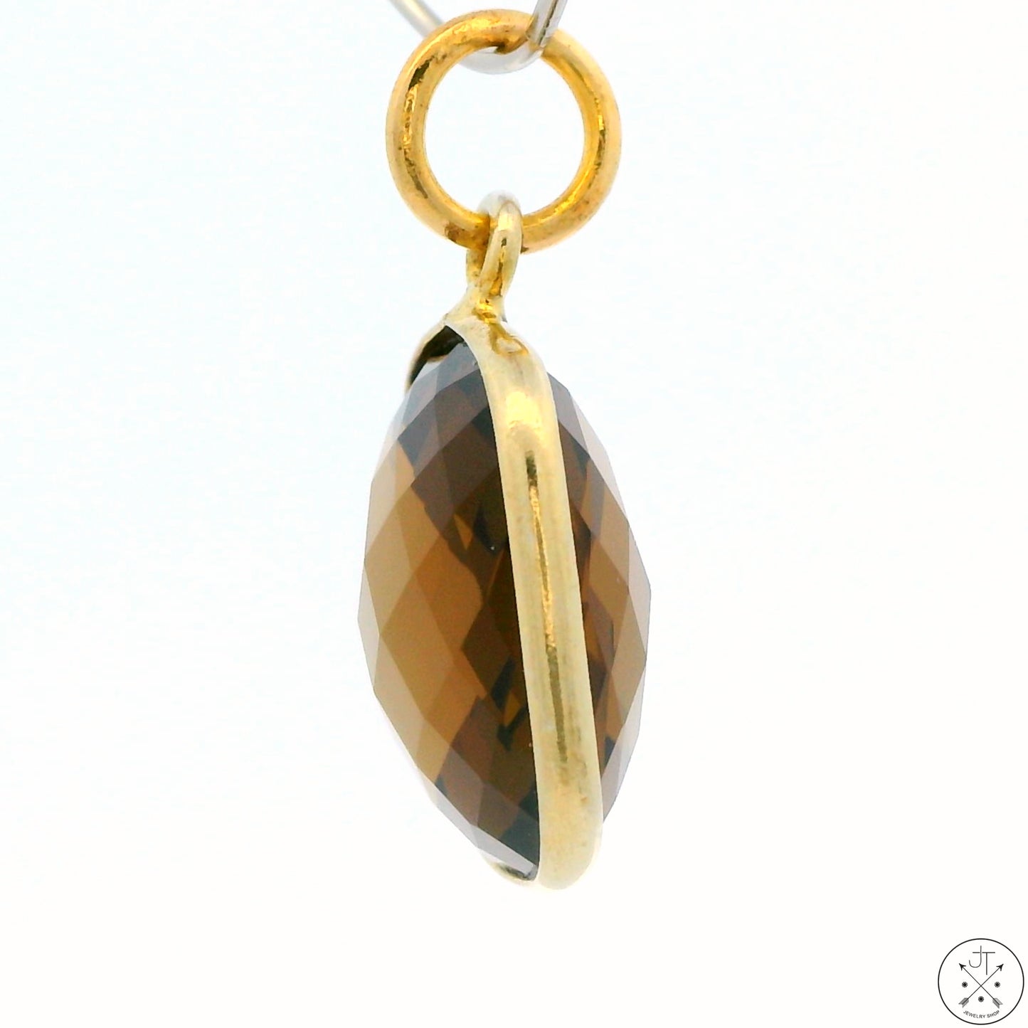 New Sterling Silver Pendant with Square Checkerboard Smoky Quartz 2.3 gram Gold Tone