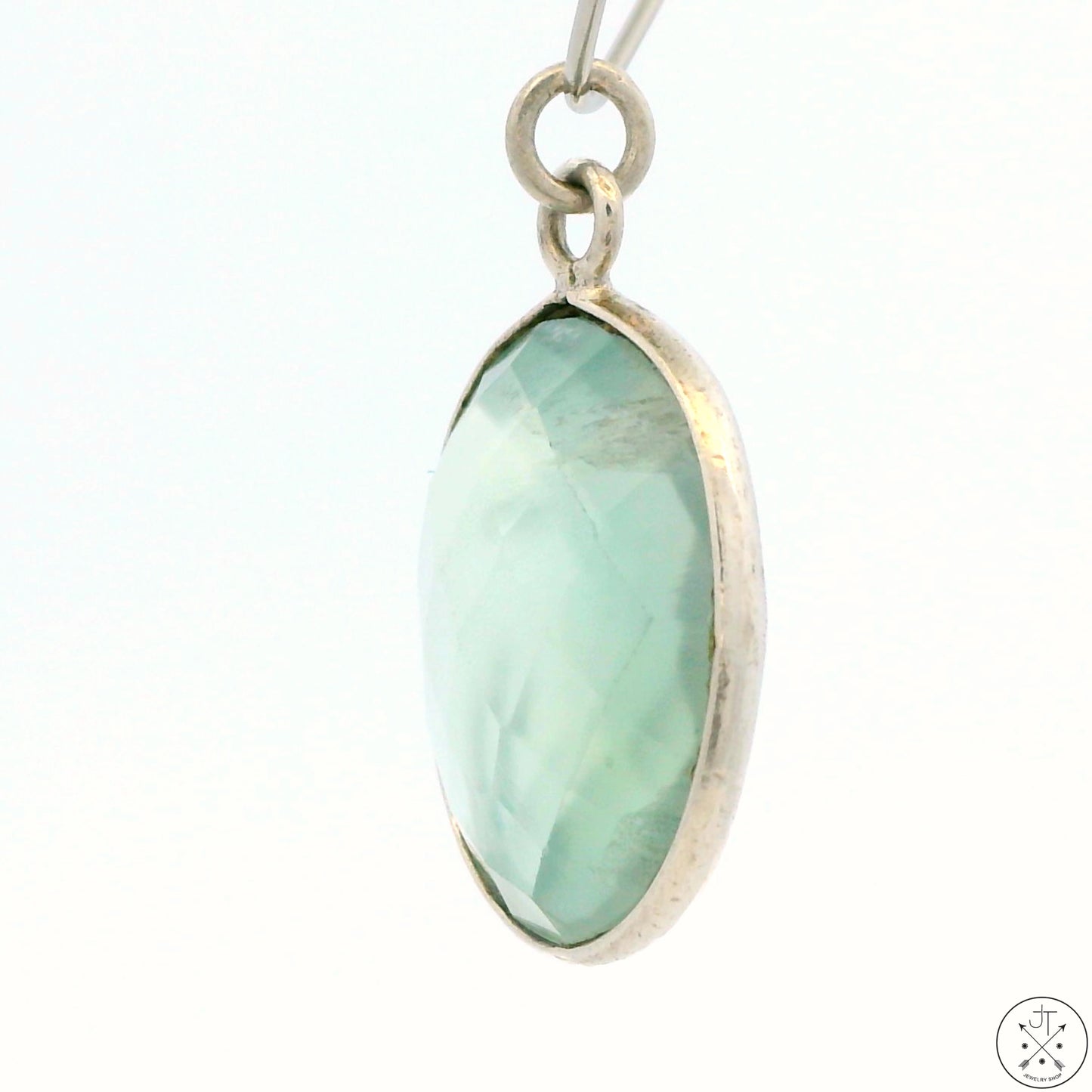 New Sterling Silver Pendant with Oval Prasiolite Green Quartz 3.1 gram