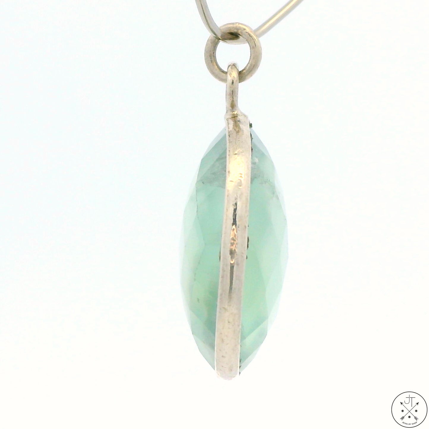 New Sterling Silver Pendant with Oval Prasiolite Green Quartz 3.1 gram