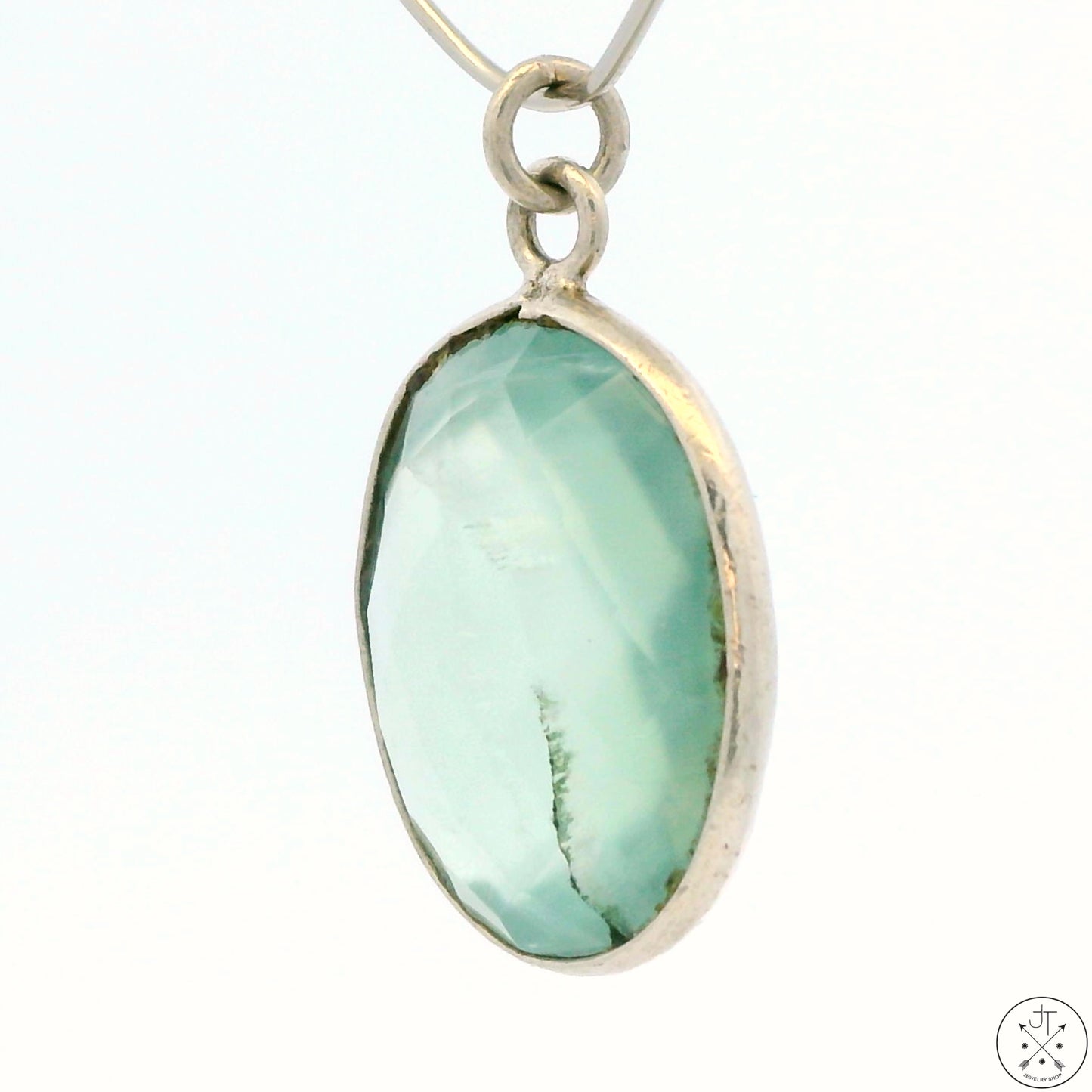 New Sterling Silver Pendant with Oval Prasiolite Green Quartz 3.1 gram