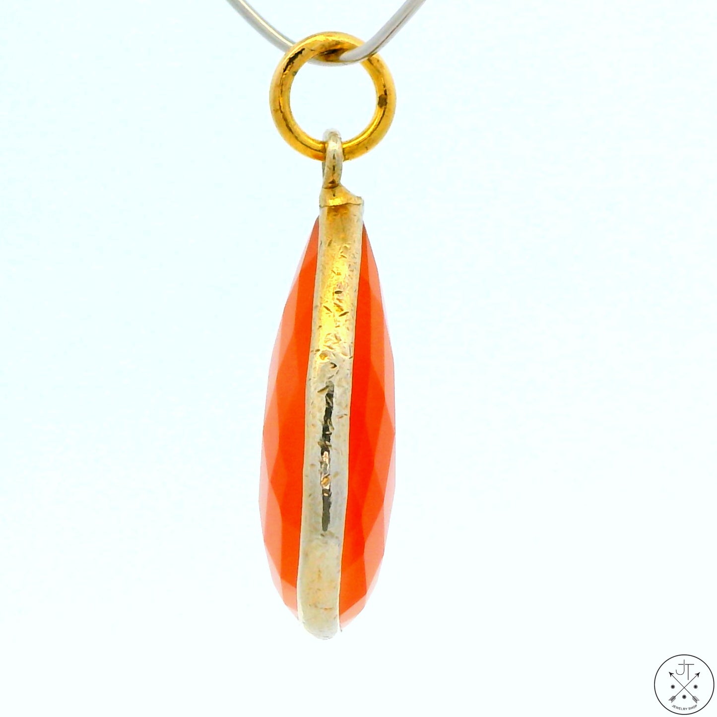 New Sterling Silver Pendant with Teardrop Carnelian Agate 3 gram Gold tone