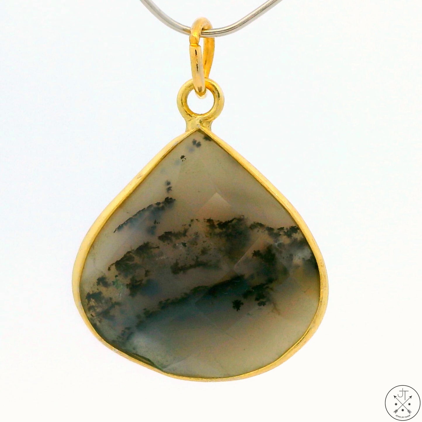 New Sterling Silver Pendant with Moss Agate 3.1 gram Gold Tone