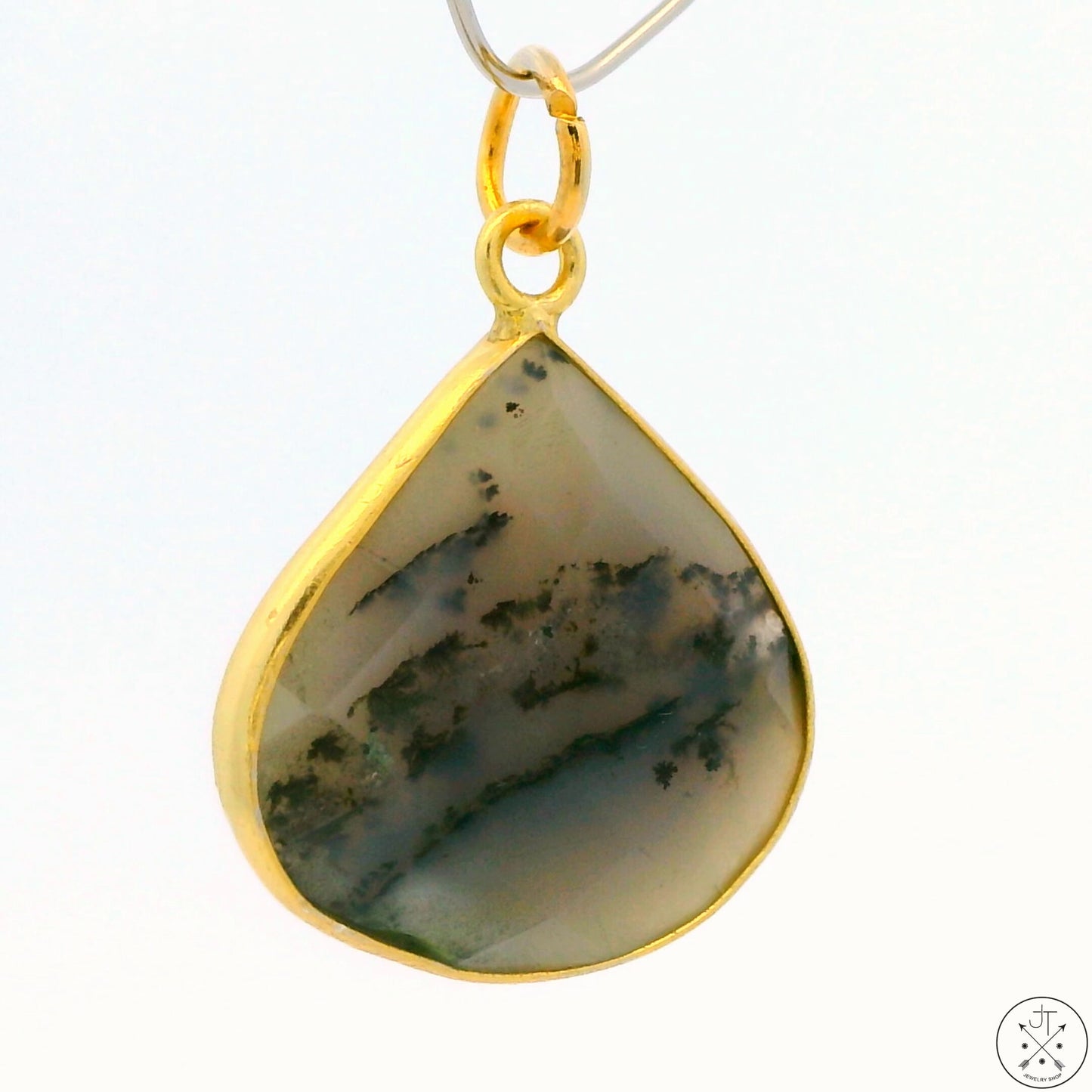 New Sterling Silver Pendant with Moss Agate 3.1 gram Gold Tone