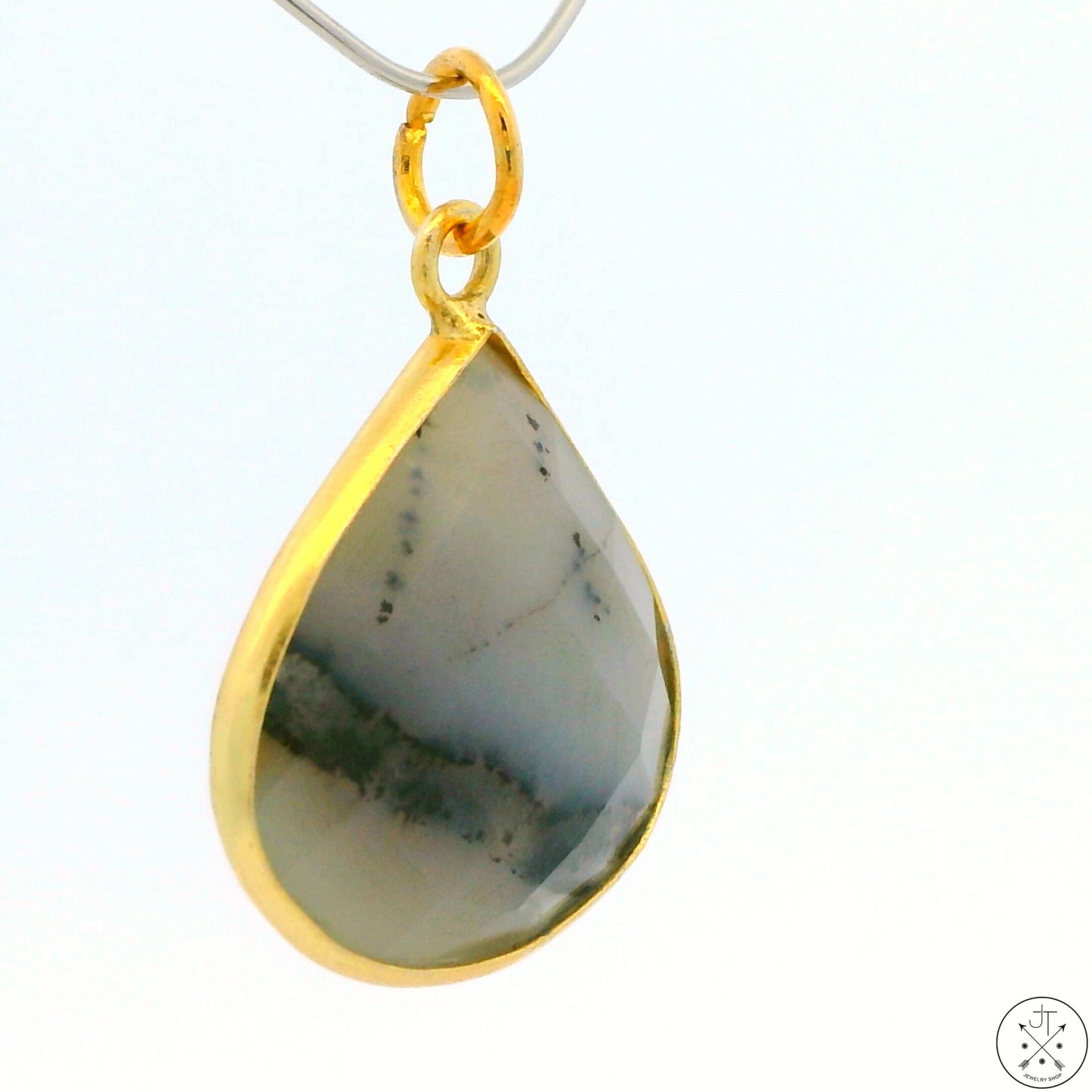 New Sterling Silver Pendant with Moss Agate 3.1 gram Gold Tone
