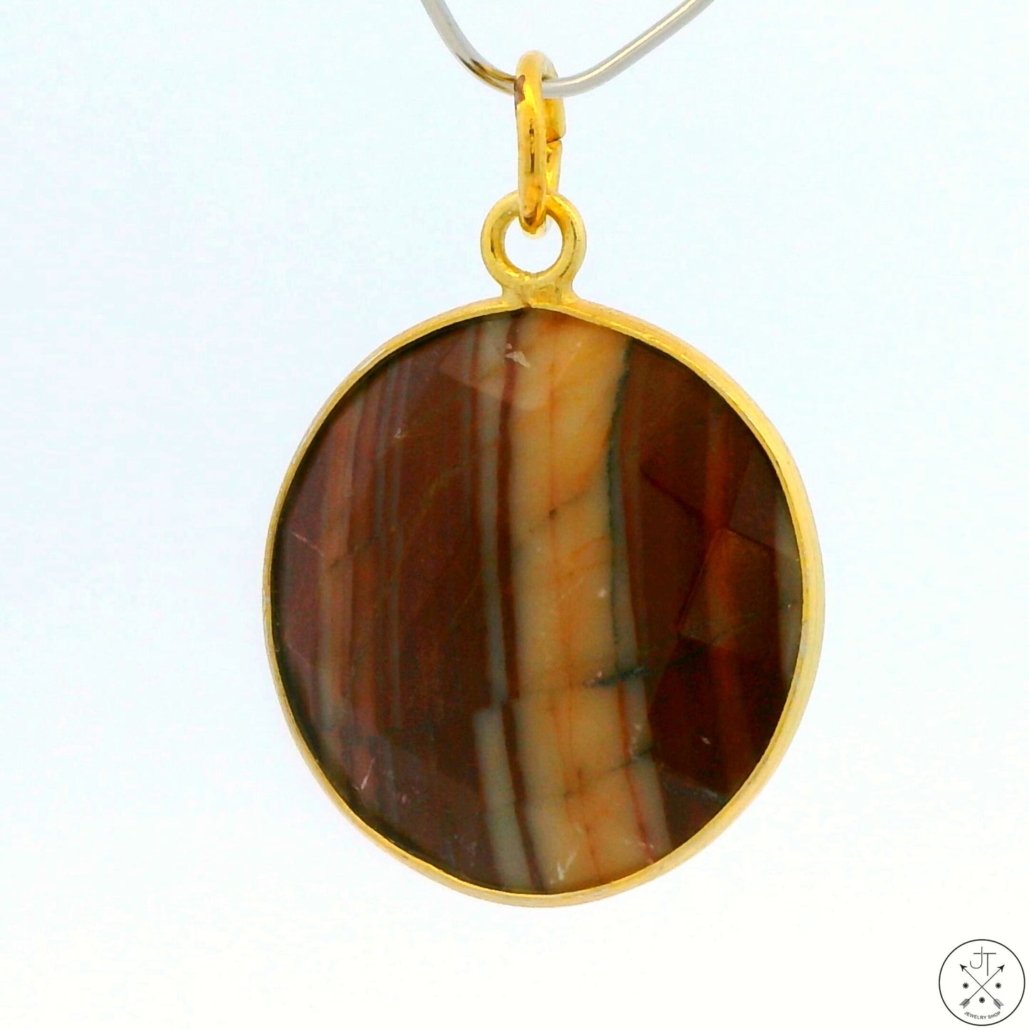 New Sterling Silver Pendant with Striped Agate 4 gram Gold Tone