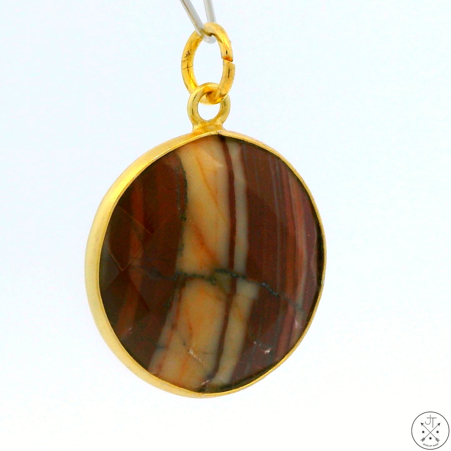 New Sterling Silver Pendant with Striped Agate 4 gram Gold Tone