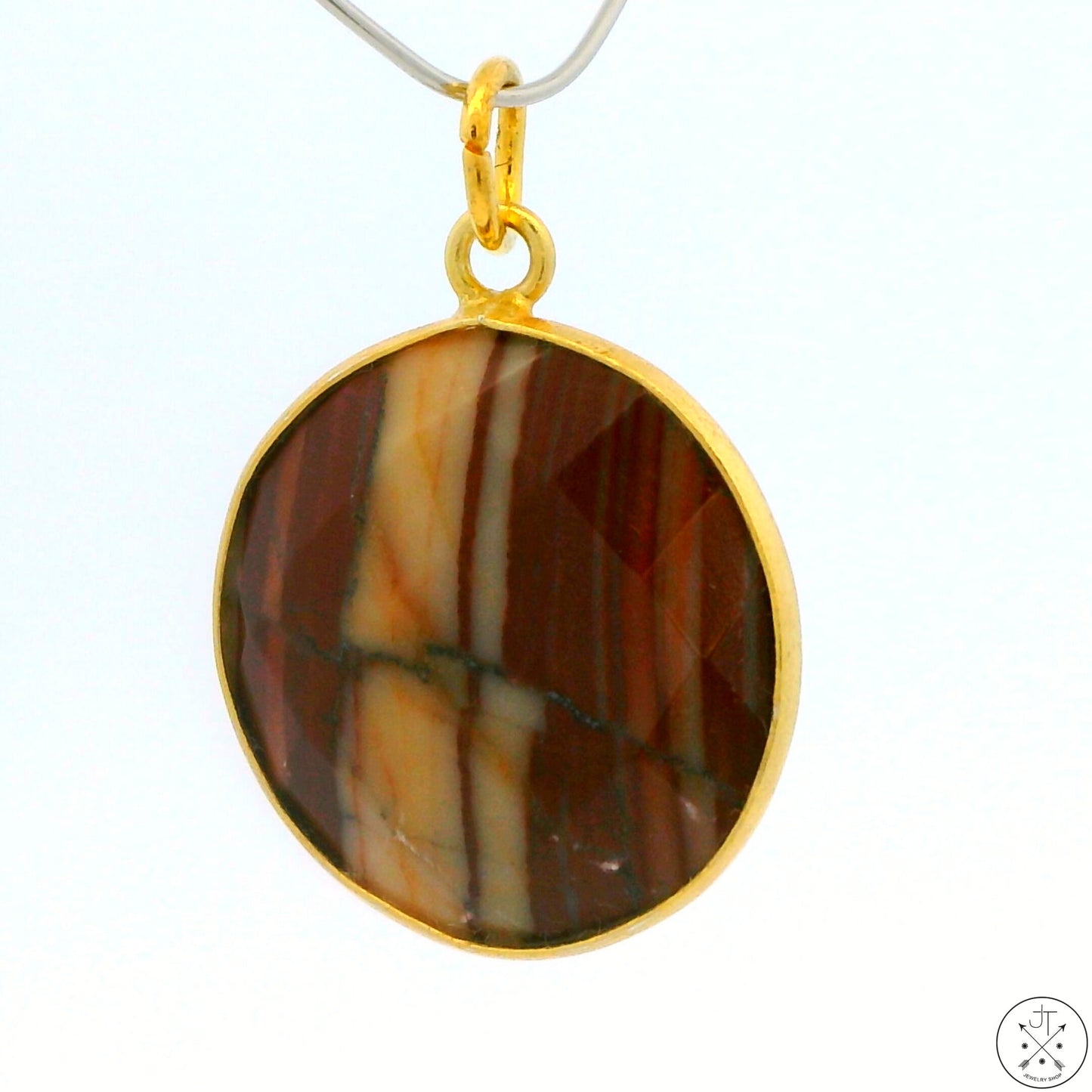 New Sterling Silver Pendant with Striped Agate 4 gram Gold Tone