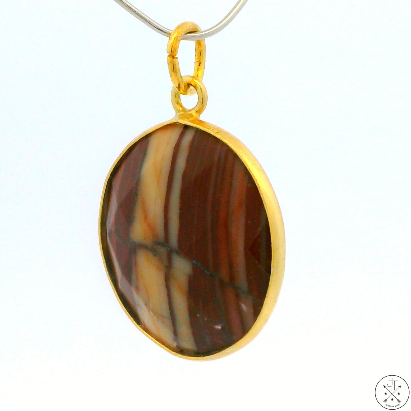 New Sterling Silver Pendant with Striped Agate 4 gram Gold Tone