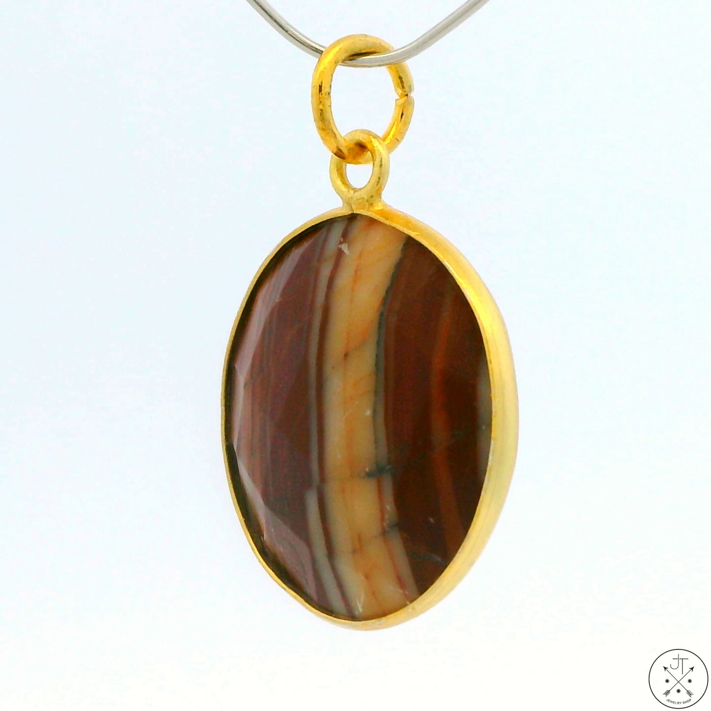 New Sterling Silver Pendant with Striped Agate 4 gram Gold Tone