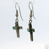 Vintage Cross Sterling Silver Dangle Earrings with Turquoise