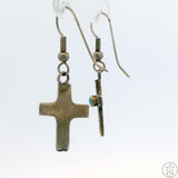 Vintage Cross Sterling Silver Dangle Earrings with Turquoise