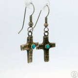 Vintage Cross Sterling Silver Dangle Earrings with Turquoise