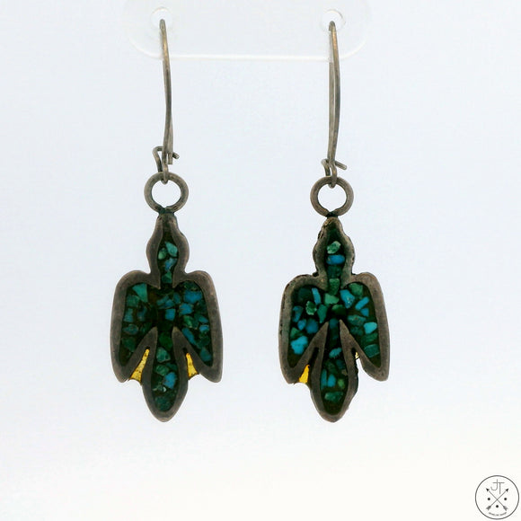 Vintage Sterling Silver Water Bird Dangle Earrings with Turquoise Inlay