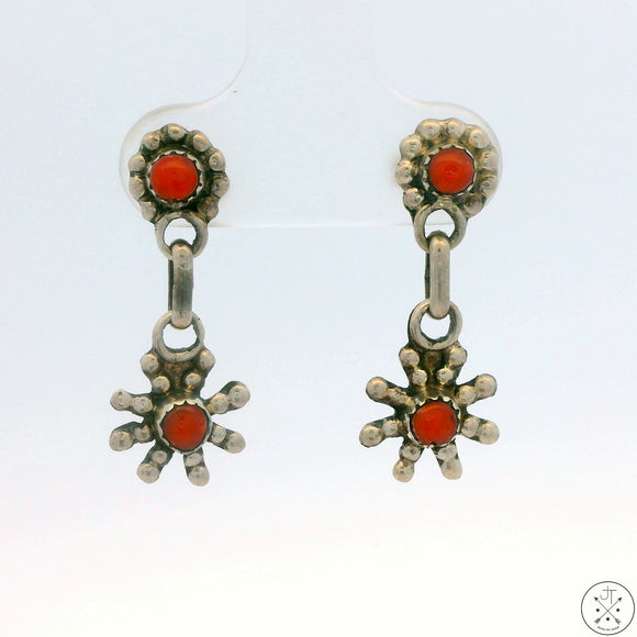 Vintage Sterling Silver Dangle Earrings with Coral Stud Post