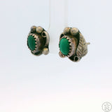 Vintage Sterling Silver Stud Earrings with Malachite