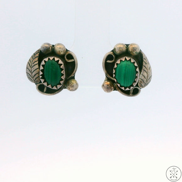 Vintage Sterling Silver Stud Earrings with Malachite