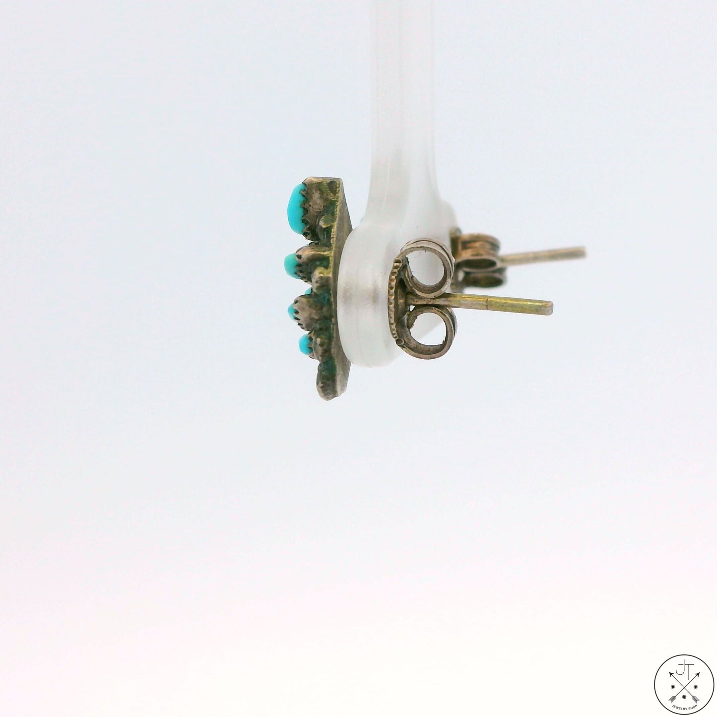 Vintage Sterling Silver Stud Earrings with Turquoise Palm Frond