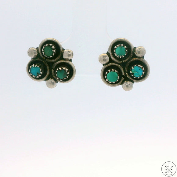 Vintage Sterling Silver Stud Earrings with Turquoise 1/2 Inch