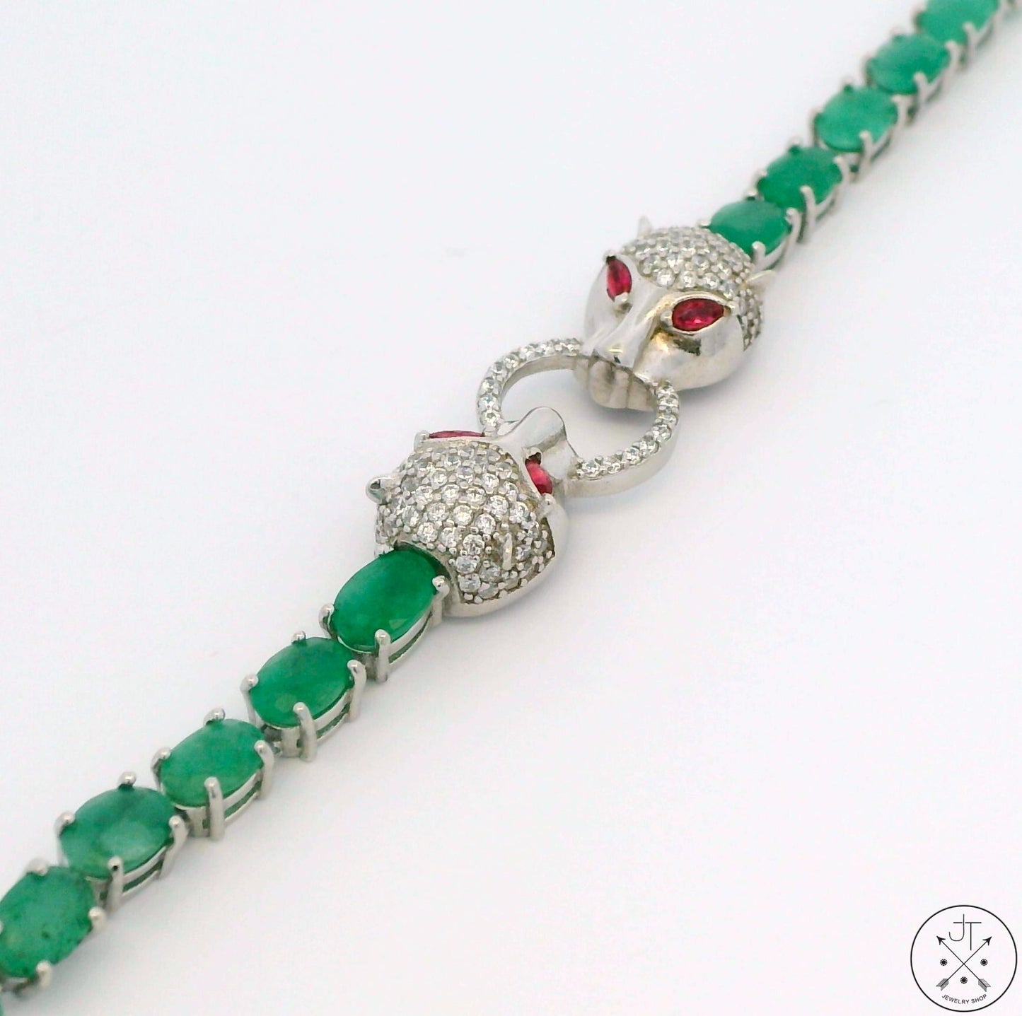 New Sterling Silver Tennis Bracelet with Natural Emerald Adjustable Puma