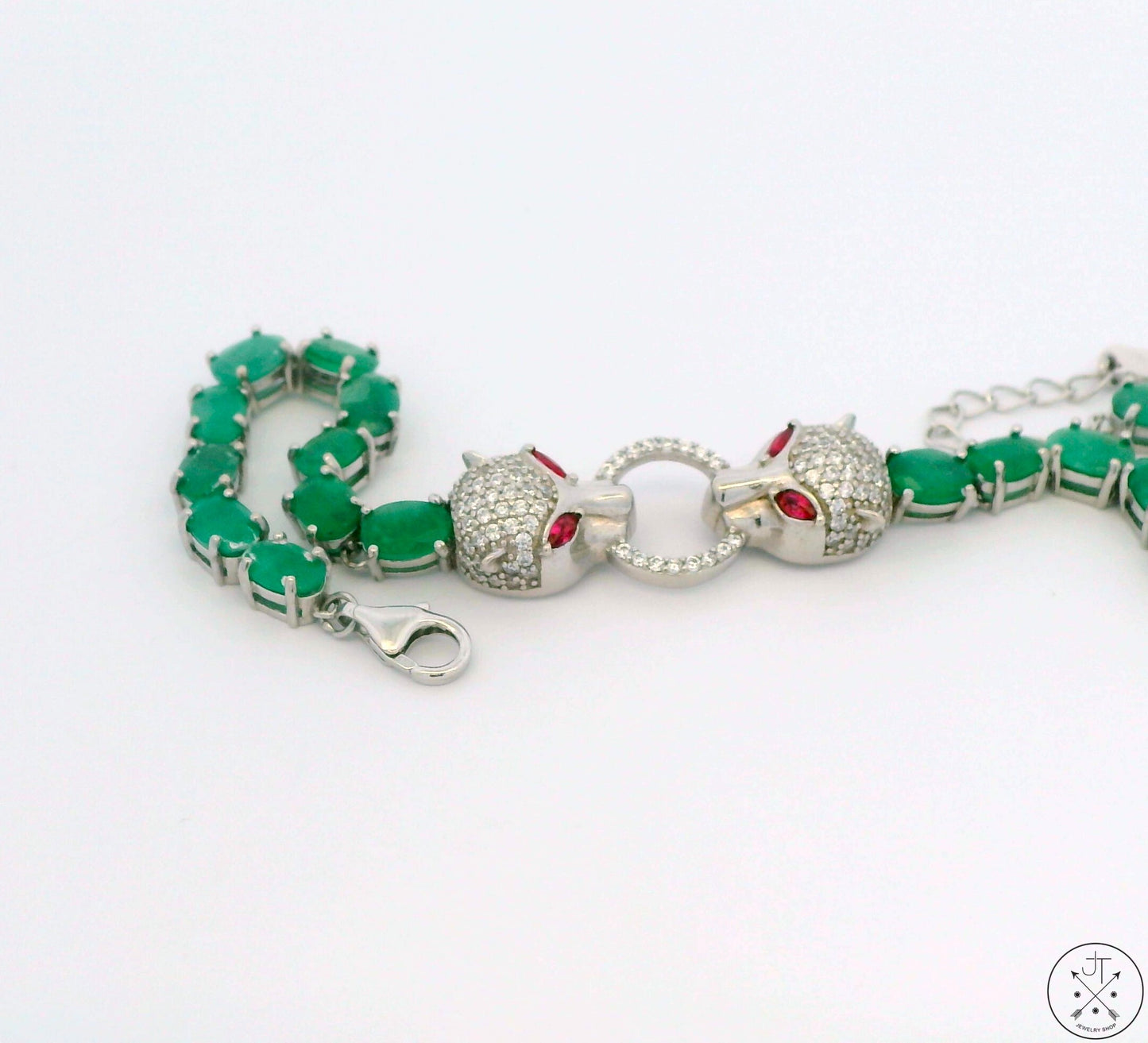 New Sterling Silver Tennis Bracelet with Natural Emerald Adjustable Puma