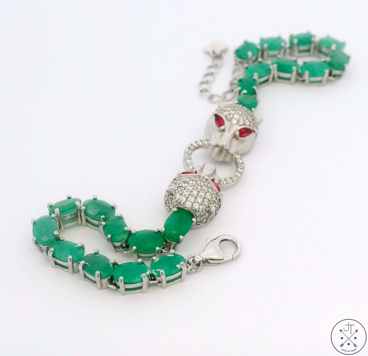 New Sterling Silver Tennis Bracelet with Natural Emerald Adjustable Puma