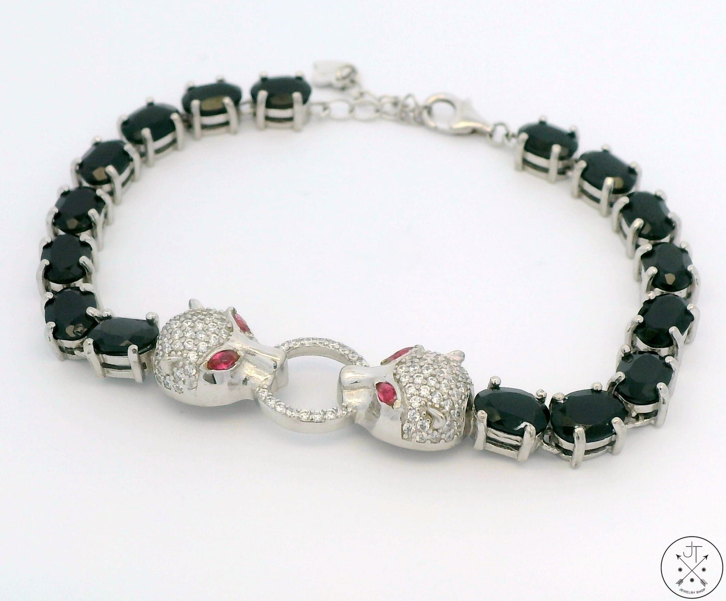 New Sterling Silver Tennis Bracelet with Natural Black Spinel Adjustable Puma