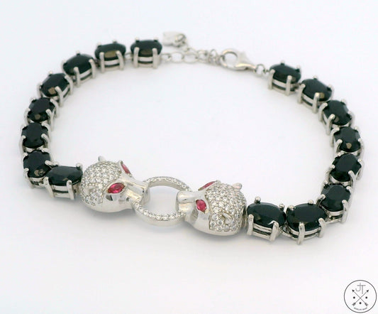 New Sterling Silver Tennis Bracelet with Natural Black Spinel Adjustable Puma