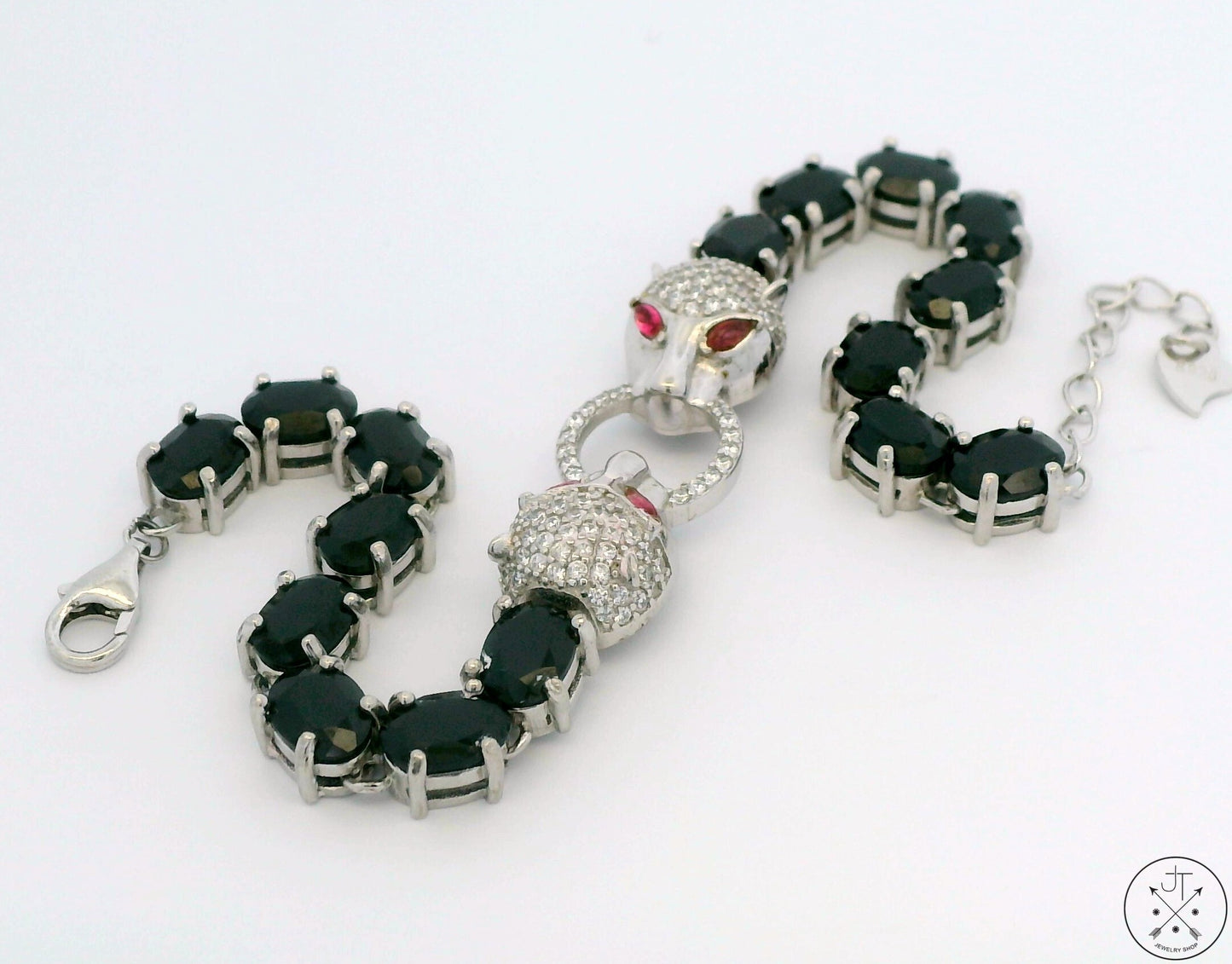 New Sterling Silver Tennis Bracelet with Natural Black Spinel Adjustable Puma