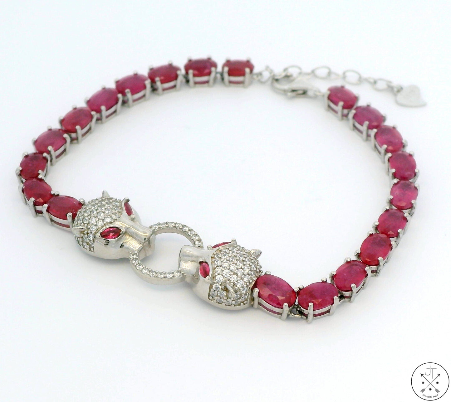 New Sterling Silver Tennis Bracelet with Natural Ruby Adjustable Puma