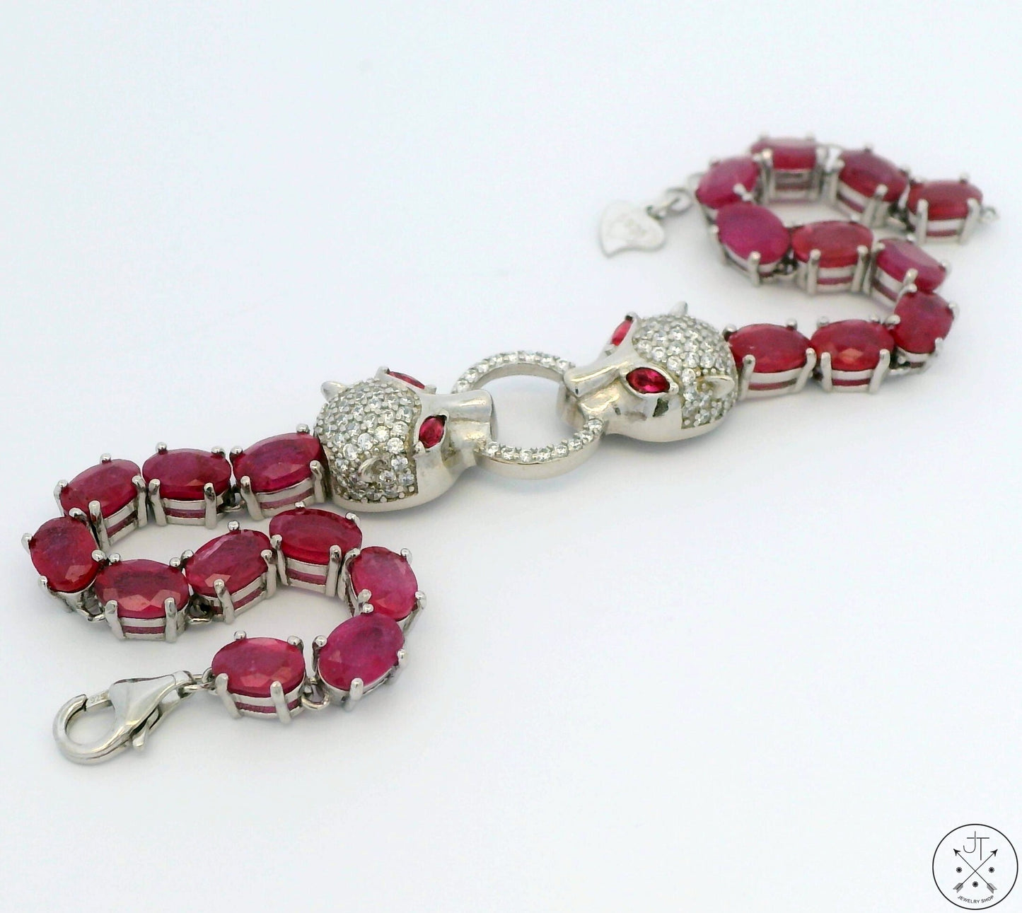 New Sterling Silver Tennis Bracelet with Natural Ruby Adjustable Puma