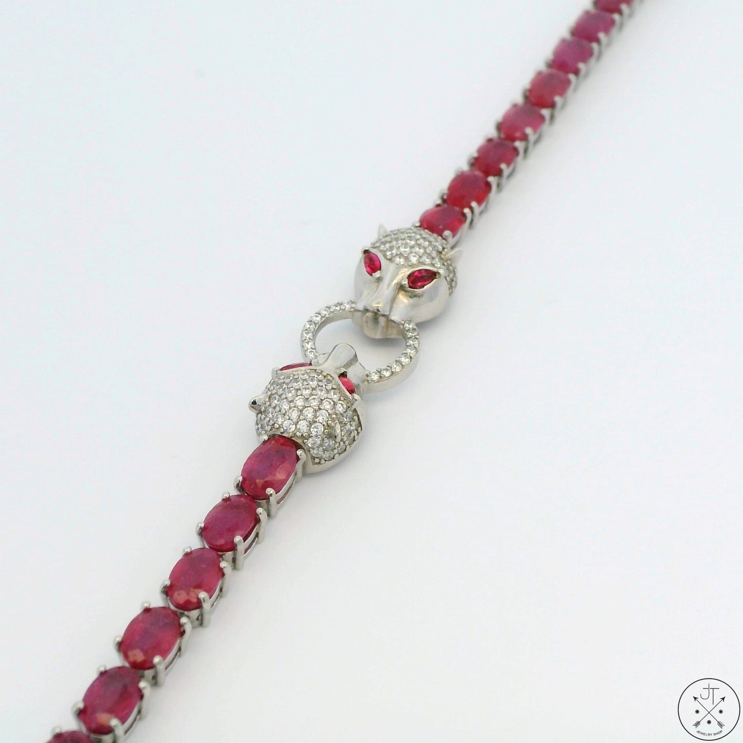 New Sterling Silver Tennis Bracelet with Natural Ruby Adjustable Puma