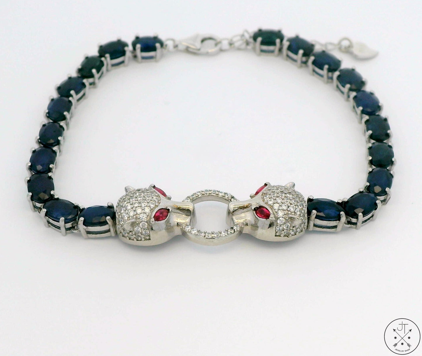 New Sterling Silver Tennis Bracelet with Natural Sapphire Adjustable Puma