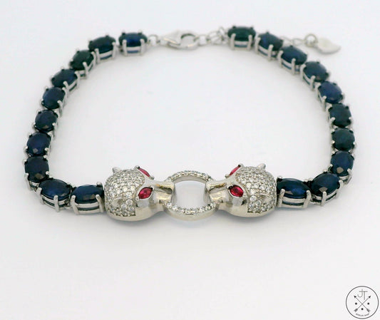 New Sterling Silver Tennis Bracelet with Natural Sapphire Adjustable Puma