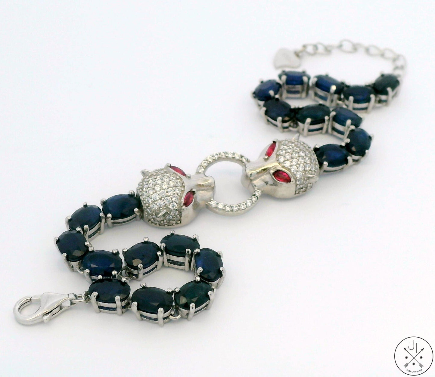New Sterling Silver Tennis Bracelet with Natural Sapphire Adjustable Puma
