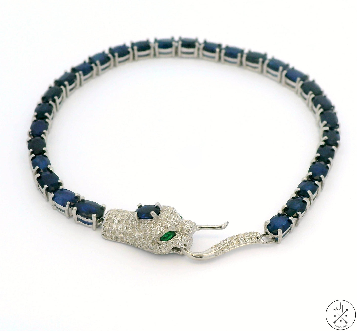 New Sterling Silver Tennis Bracelet 8.25 Inch with Natural Sapphire Cobra Snake