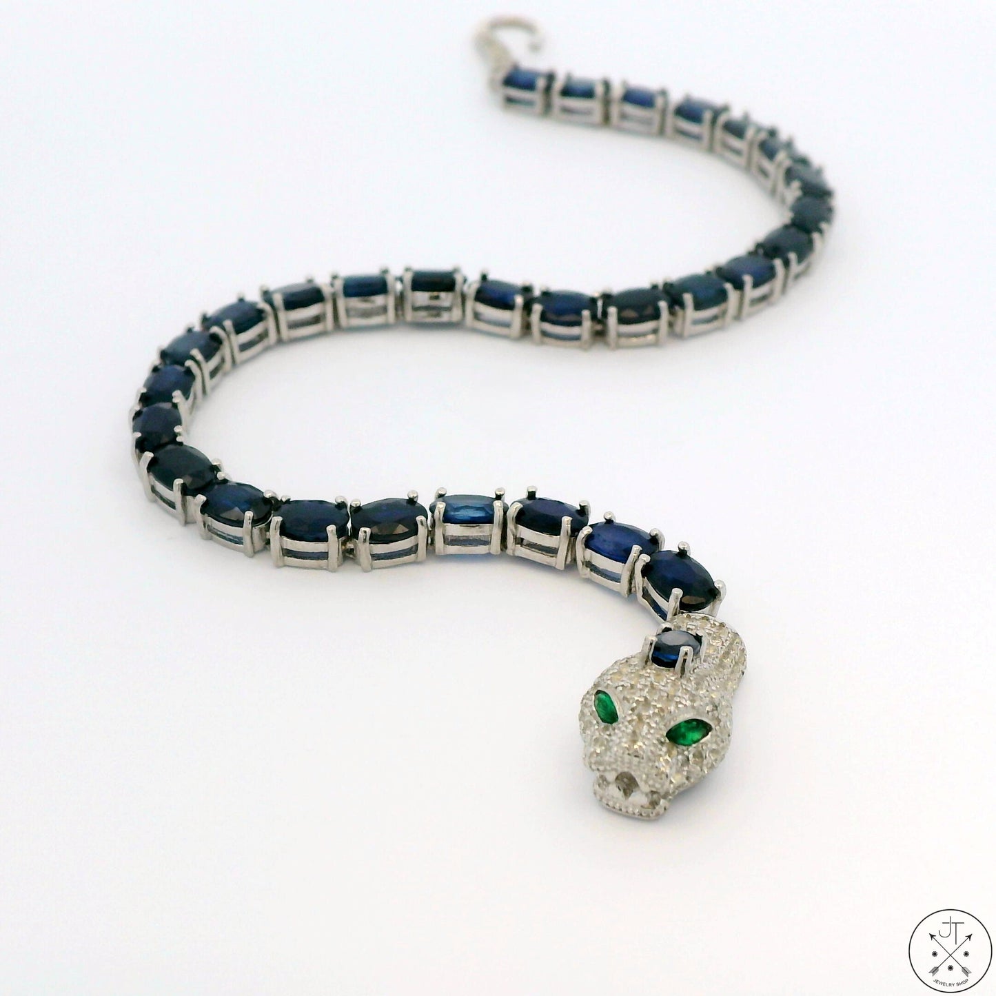 New Sterling Silver Tennis Bracelet 8.25 Inch with Natural Sapphire Cobra Snake