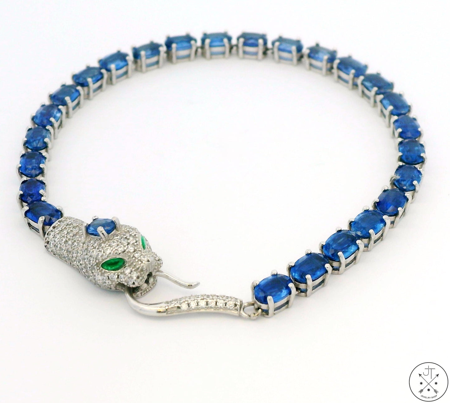 New Sterling Silver Tennis Bracelet 7.75 Inch with Natural Kyanite Cobra Snake