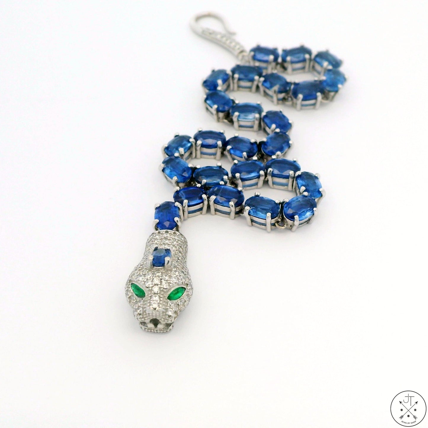 New Sterling Silver Tennis Bracelet 7.75 Inch with Natural Kyanite Cobra Snake