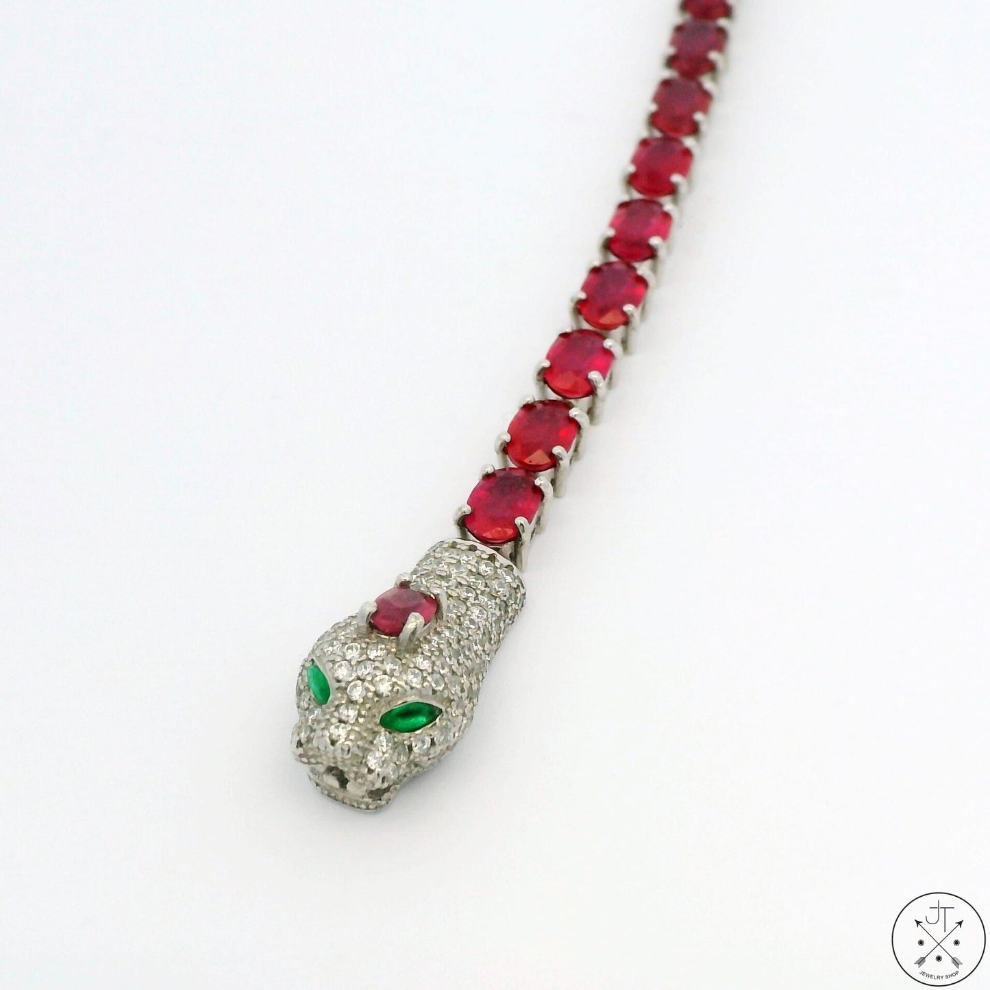 New Sterling Silver Tennis Bracelet 7.75 Inch with Natural Ruby Cobra Snake