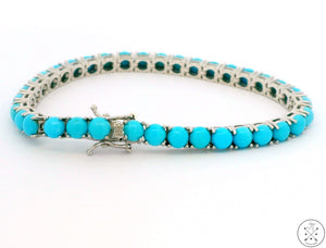 New Sterling Silver Tennis Bracelet 7.5 Inch with Natural Turquoise