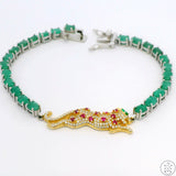 New Sterling Silver Tennis Bracelet 8.25 Inch with Natural Emerald Panther