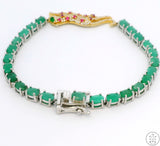 New Sterling Silver Tennis Bracelet 8.25 Inch with Natural Emerald Panther