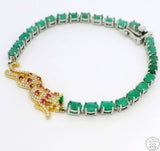 New Sterling Silver Tennis Bracelet 8.25 Inch with Natural Emerald Panther